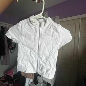 White Zip-Up Short Sleeve Top